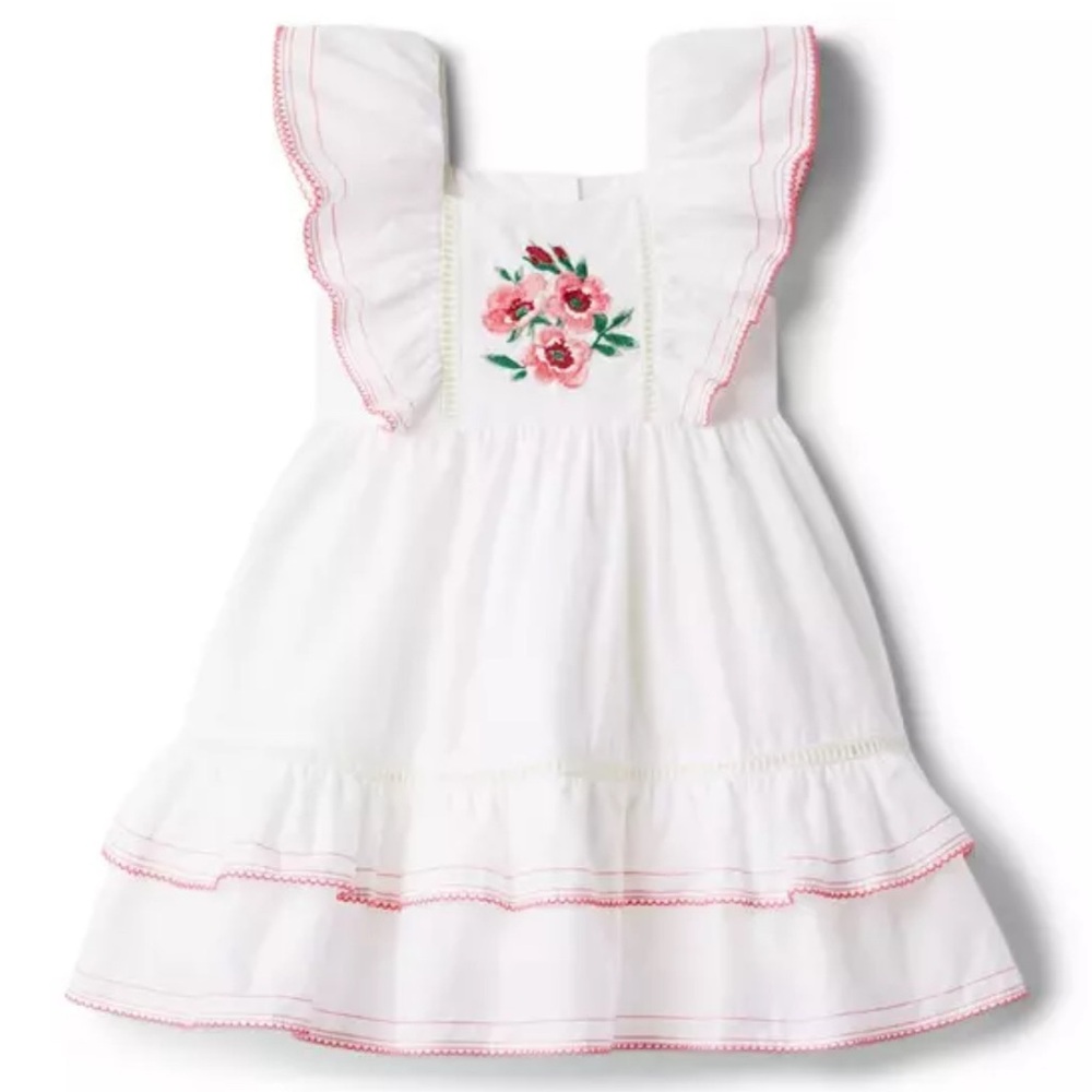 Janie and Jack White Dress with Pink Floral Embroidery